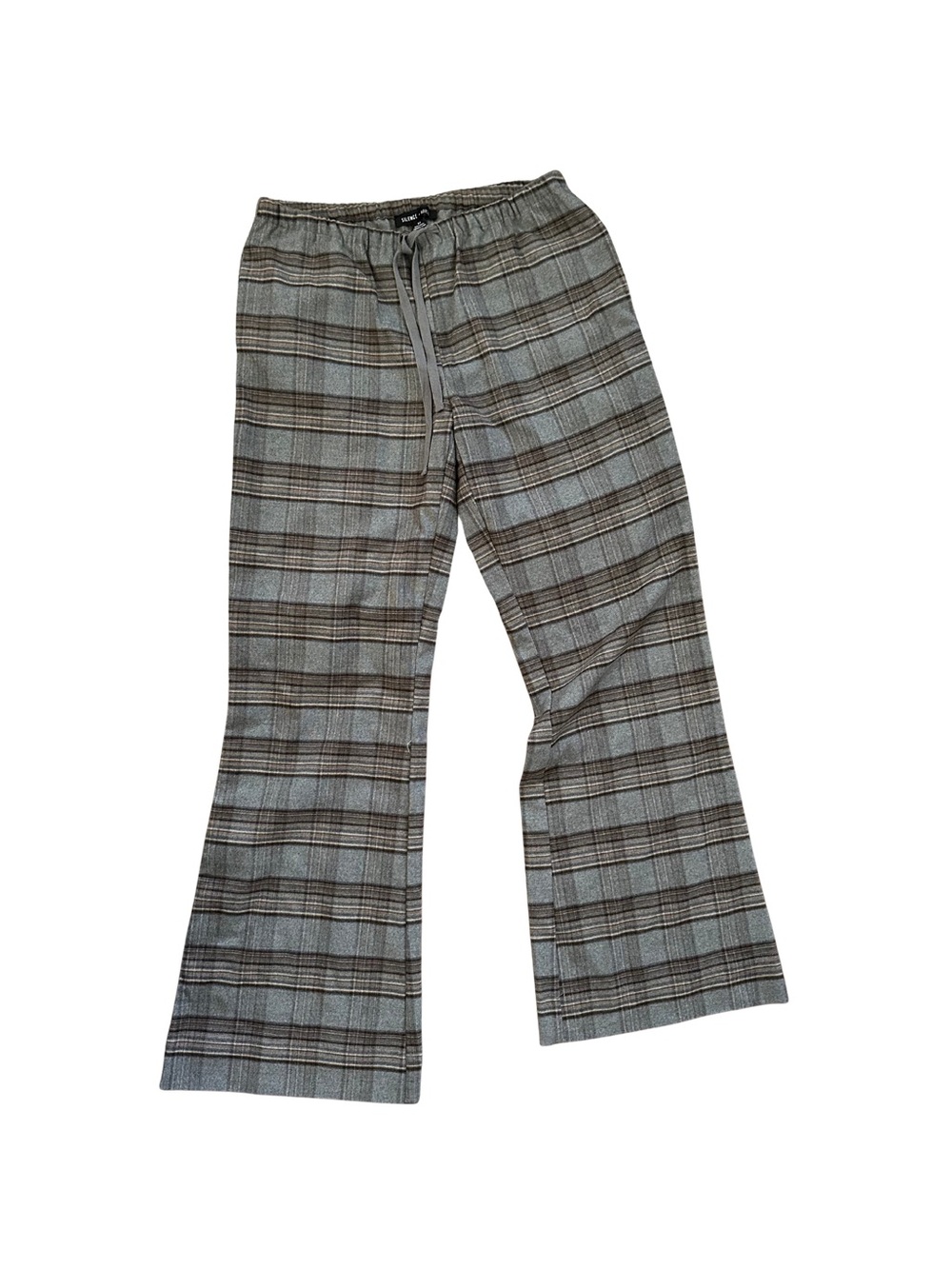 silence + noise Plaid Gray Brown Boot-Cut Drawstring Pants